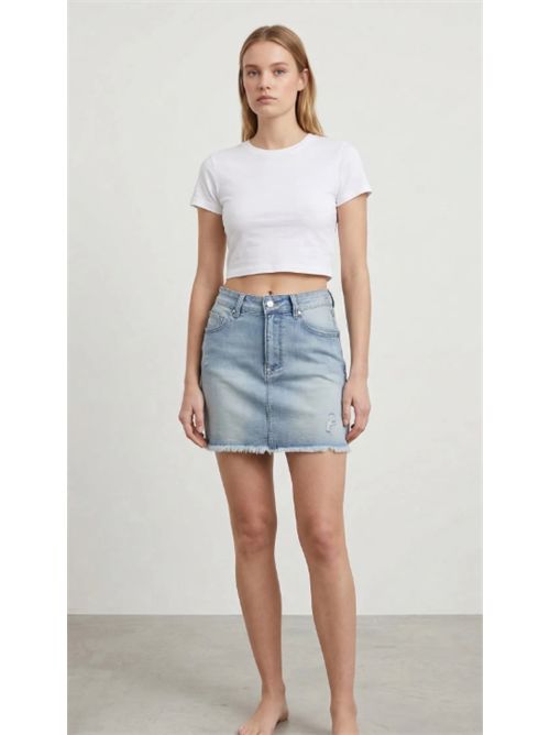 Gonna Denim Chiaro Mini  Vita Media -  Orlo Sfrangiato - Stile Casual Estivo Met Met | M12 T1L955V. UNICA